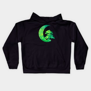 Green Crescent Moon and Bonsai Tree Kids Hoodie